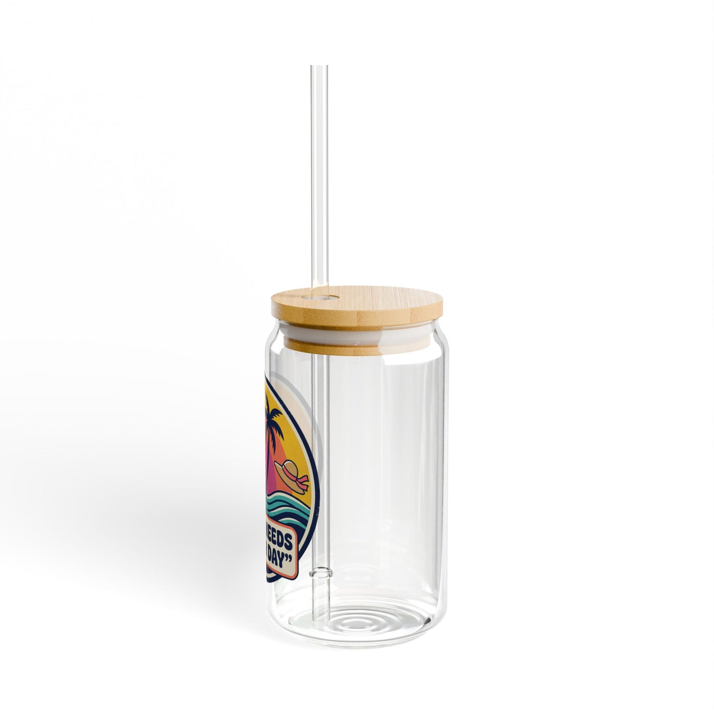 Sipper Glass - "Mama Needs a Beach Day" Tropical Palm Beach Tumbler, 16oz
