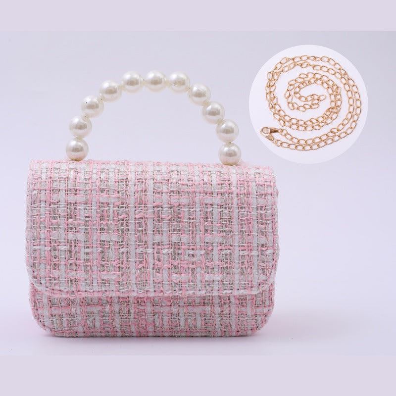 Cotton And Linen Pearl-handled Tote Bag For Kindergarten Kids