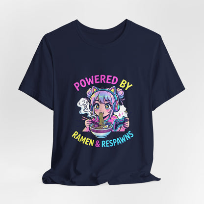 Powered by Ramen & Respawns Tee — Cute Anime Gamer T-Shirt