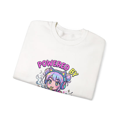 Crewneck Sweatshirt — "Powered by Ramen & Respawns" Cute Anime Gamer Graphic