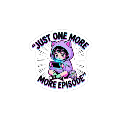 Just One More Episode Kiss-Cut Sticker | chibi anime aesthetic, kawaii manga panel