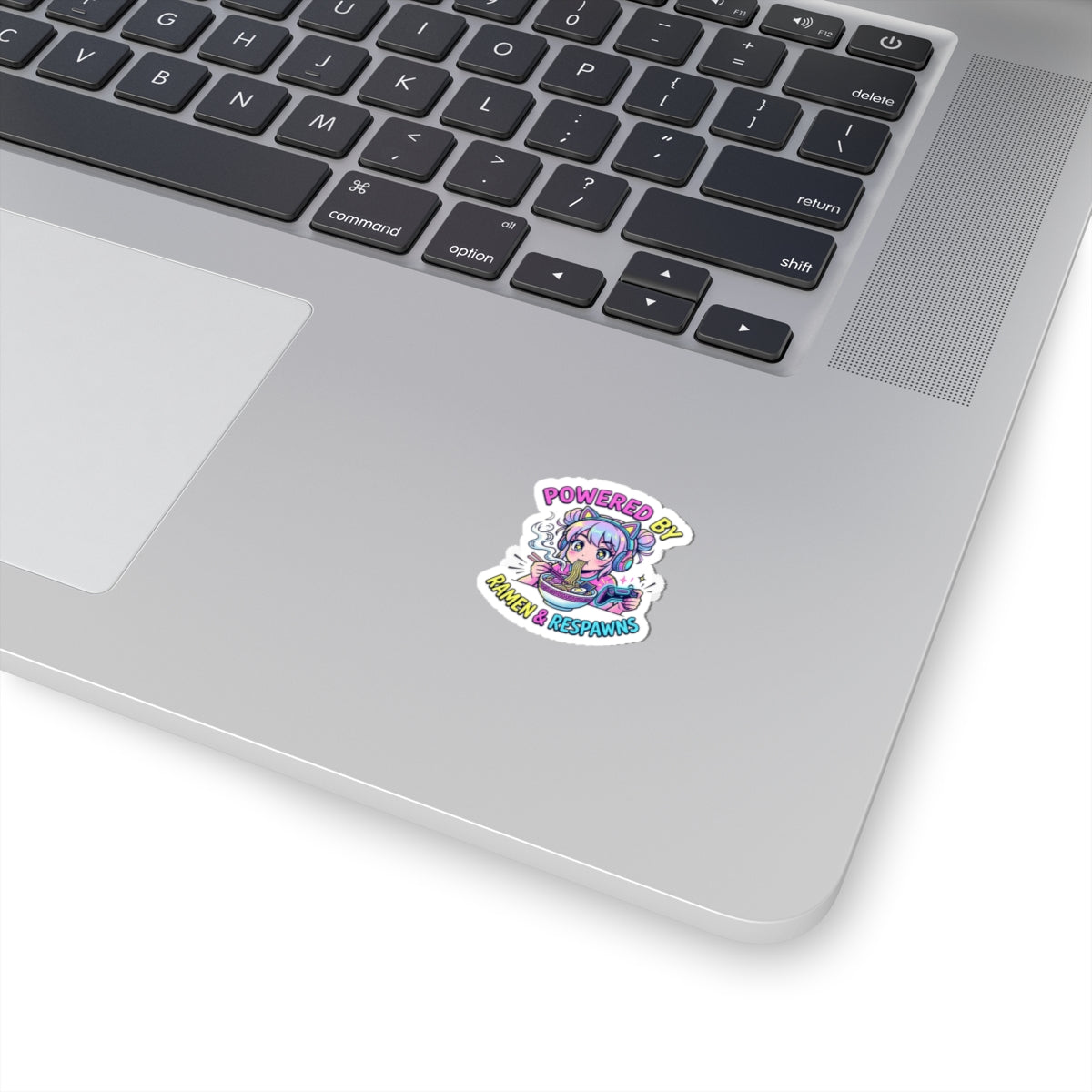 Powered by Ramen & Respawns Kiss-Cut Sticker — Cute Gamer Anime Vinyl Decal