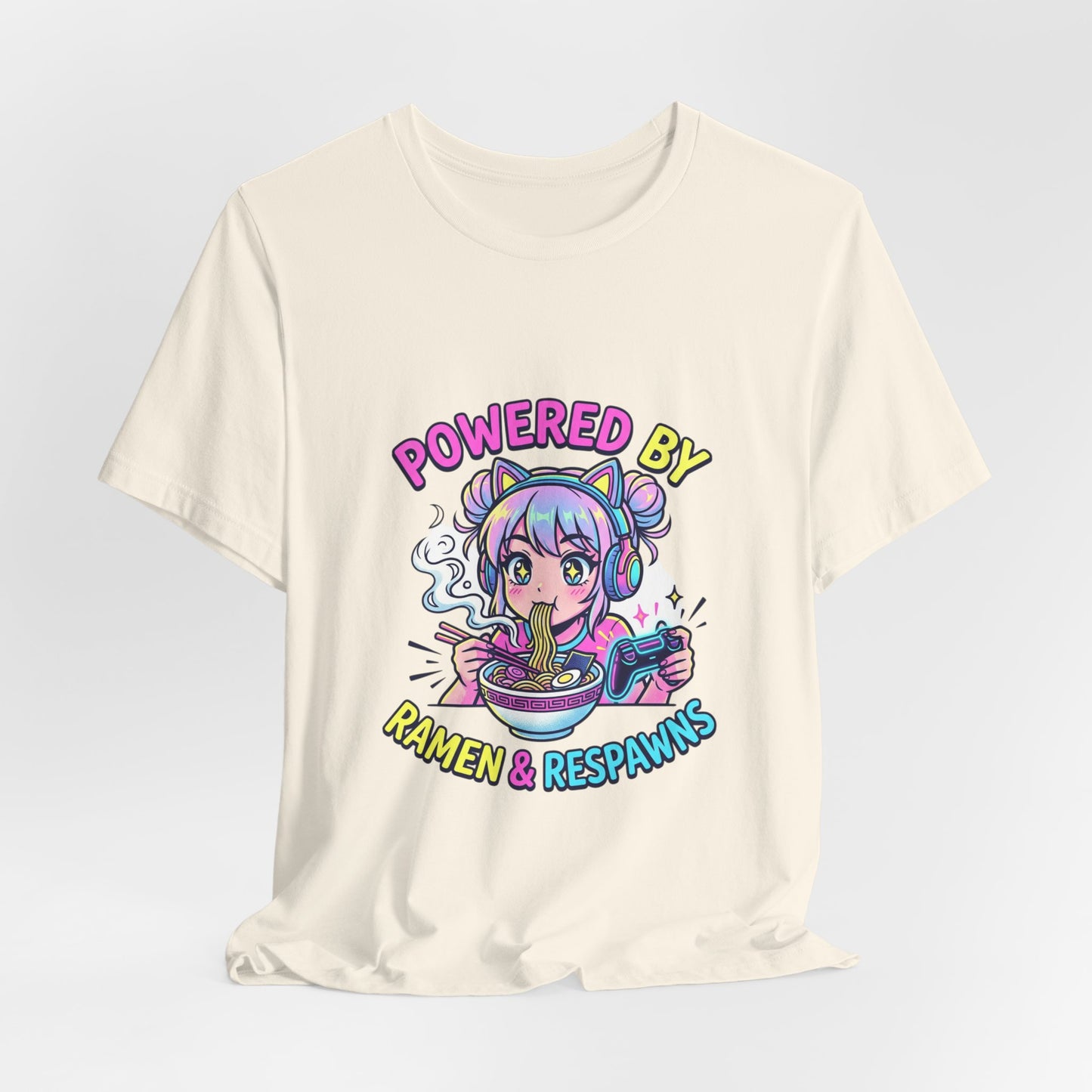 Powered by Ramen & Respawns Tee — Cute Anime Gamer T-Shirt