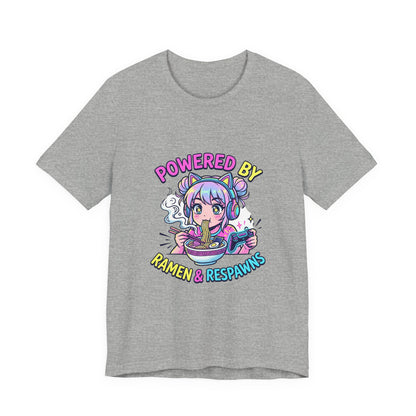 Powered by Ramen & Respawns Tee — Cute Anime Gamer T-Shirt