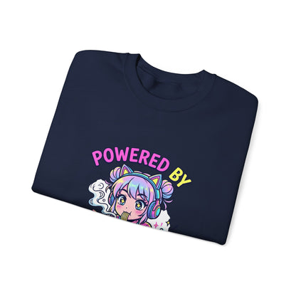 Crewneck Sweatshirt — "Powered by Ramen & Respawns" Cute Anime Gamer Graphic
