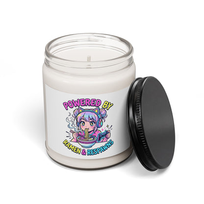 Soy Candle — "Powered by Ramen & Respawns" Anime Gamer Scented Candle (9oz)