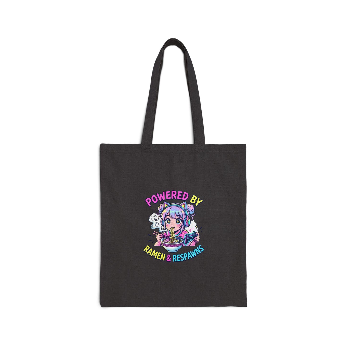 Cotton Tote — "Powered by Ramen & Repeats" Cute Anime Snack Lover Bag