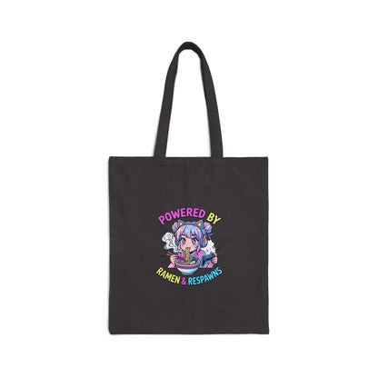 Cotton Tote — "Powered by Ramen & Repeats" Cute Anime Snack Lover Bag