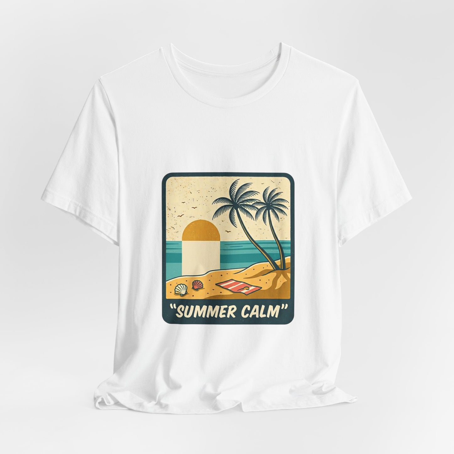 Summer Calm Beach T‑Shirt — Retro Palm Tree Sunset Tee
