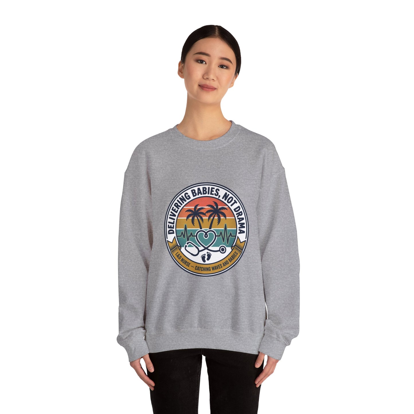 Retro Sunset Palms Crewneck, vintage distressed Americana, summer BBQ 4th of July