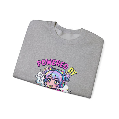 Crewneck Sweatshirt — "Powered by Ramen & Respawns" Cute Anime Gamer Graphic
