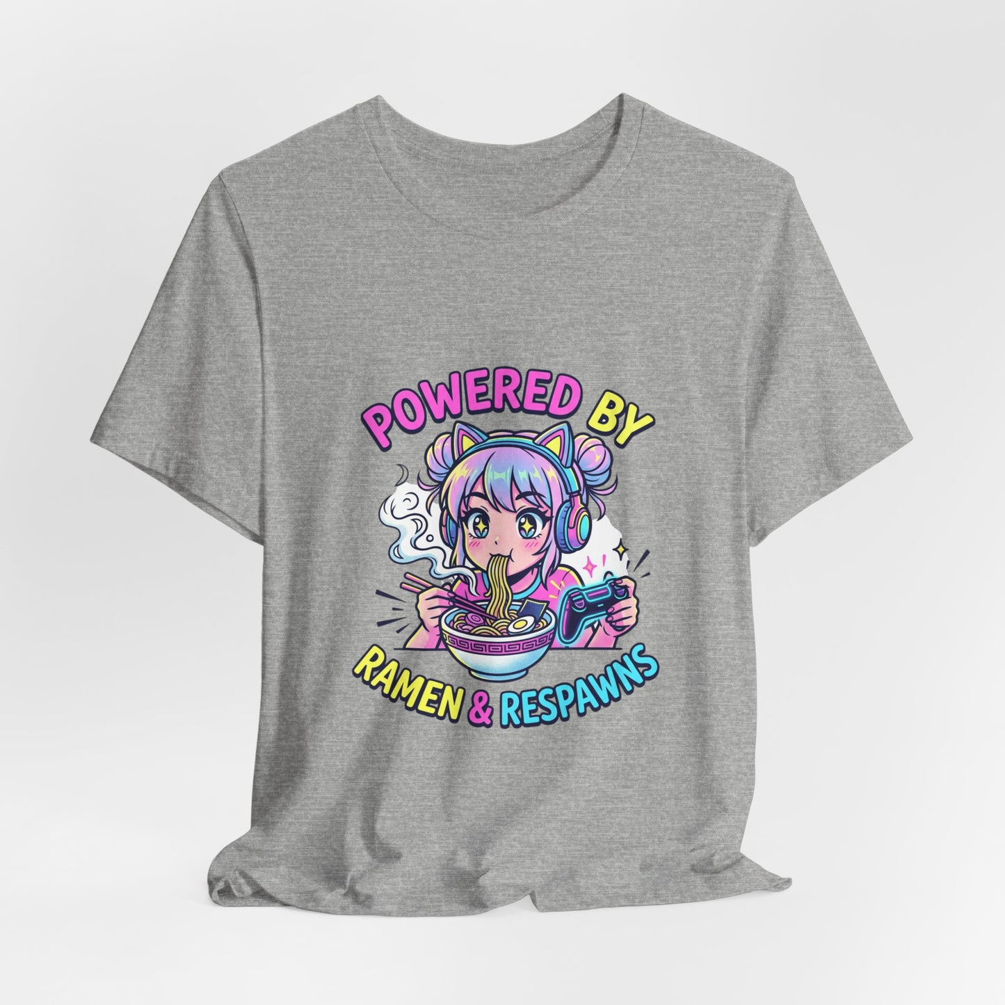 Powered by Ramen & Respawns Tee — Cute Anime Gamer T-Shirt