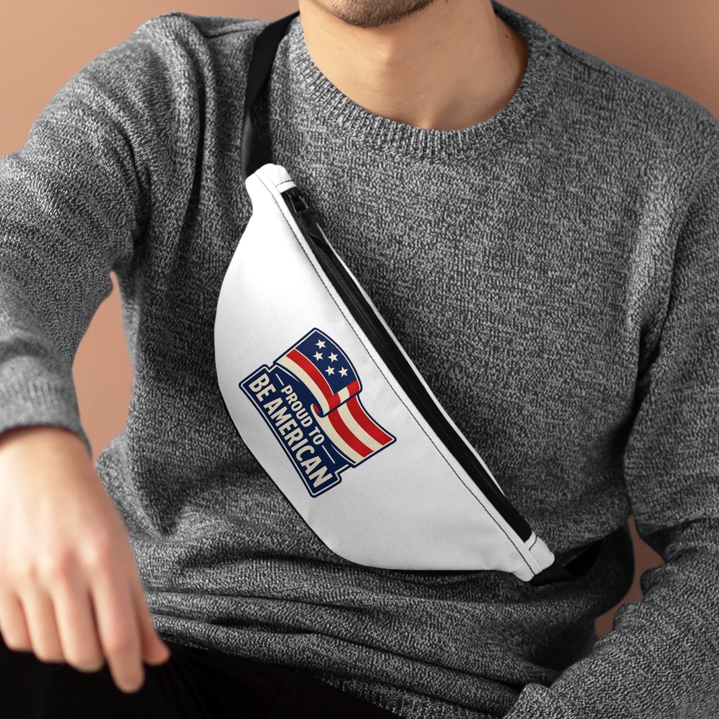 Patriotic Fanny Pack — "Proud to Be American" Flag Waist Bag