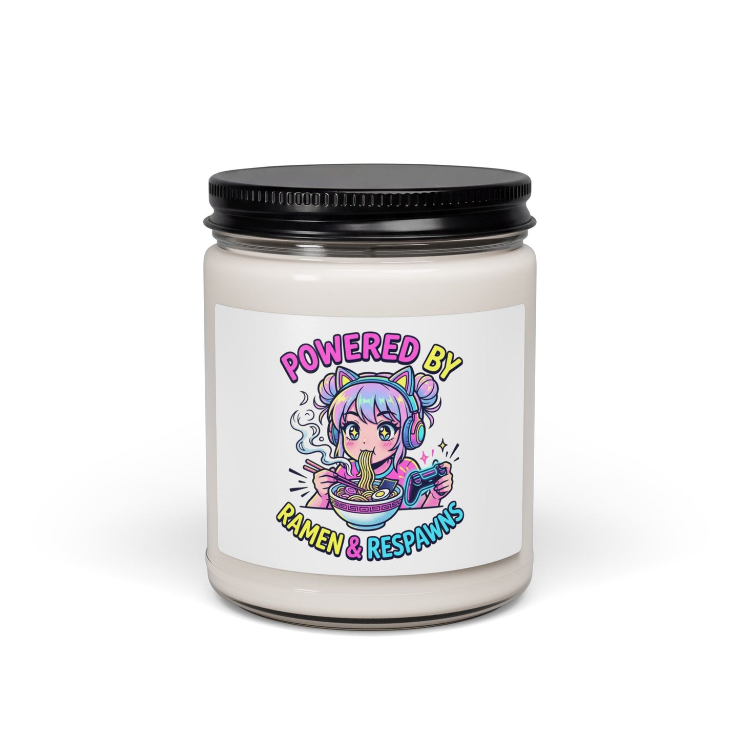 Soy Candle — "Powered by Ramen & Respawns" Anime Gamer Scented Candle (9oz)