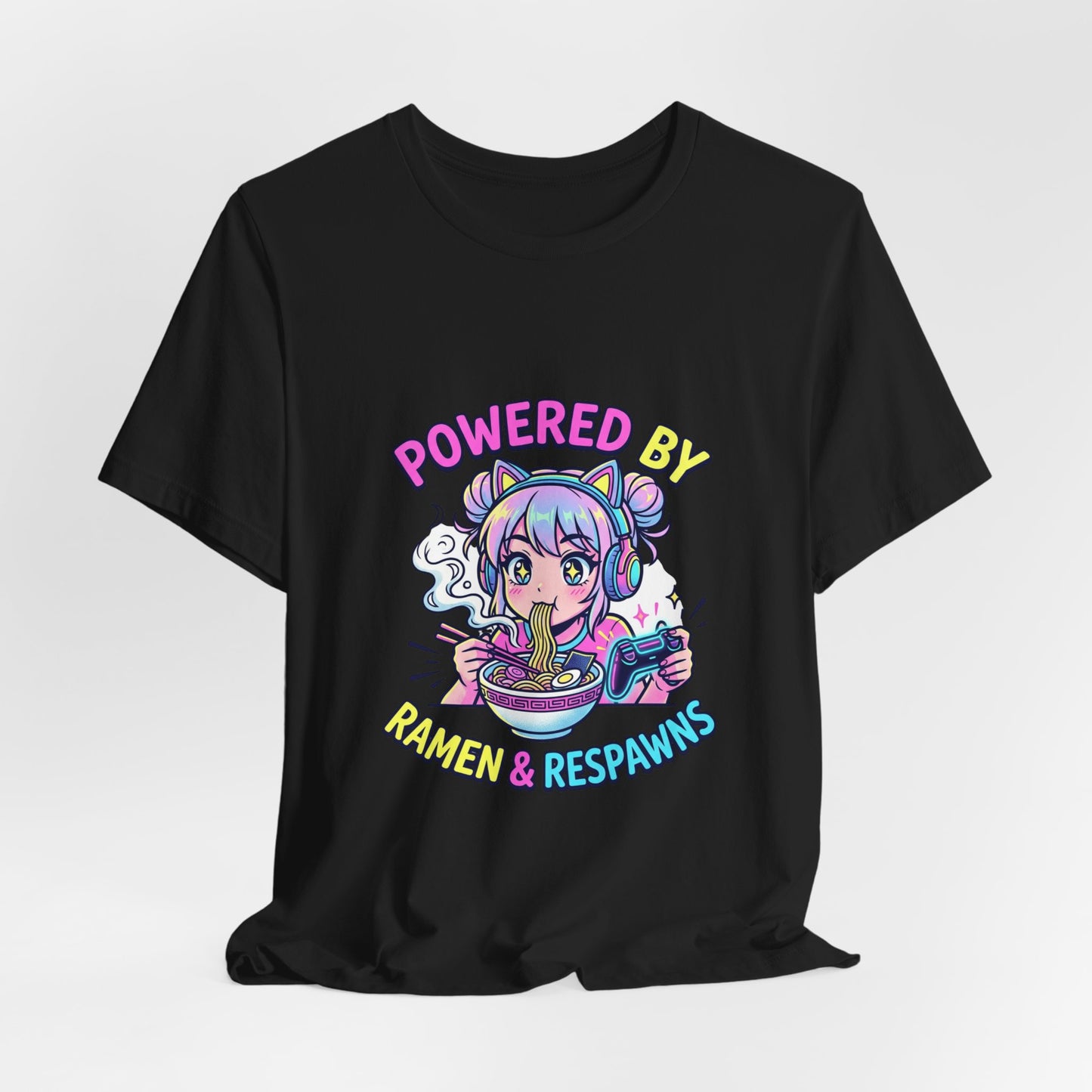 Powered by Ramen & Respawns Tee — Cute Anime Gamer T-Shirt