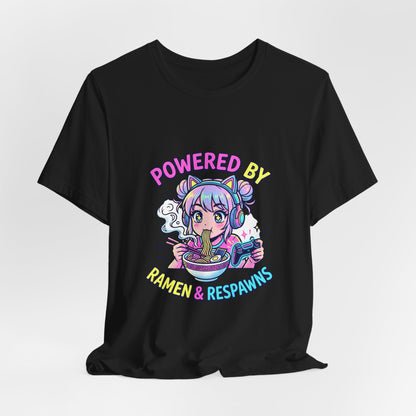 Powered by Ramen & Respawns Tee — Cute Anime Gamer T-Shirt
