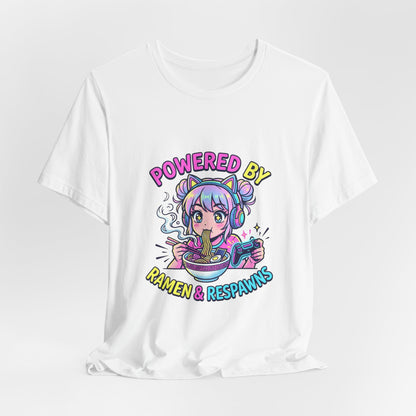 Powered by Ramen & Respawns Tee — Cute Anime Gamer T-Shirt