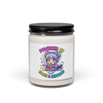 Soy Candle — "Powered by Ramen & Respawns" Anime Gamer Scented Candle (9oz)