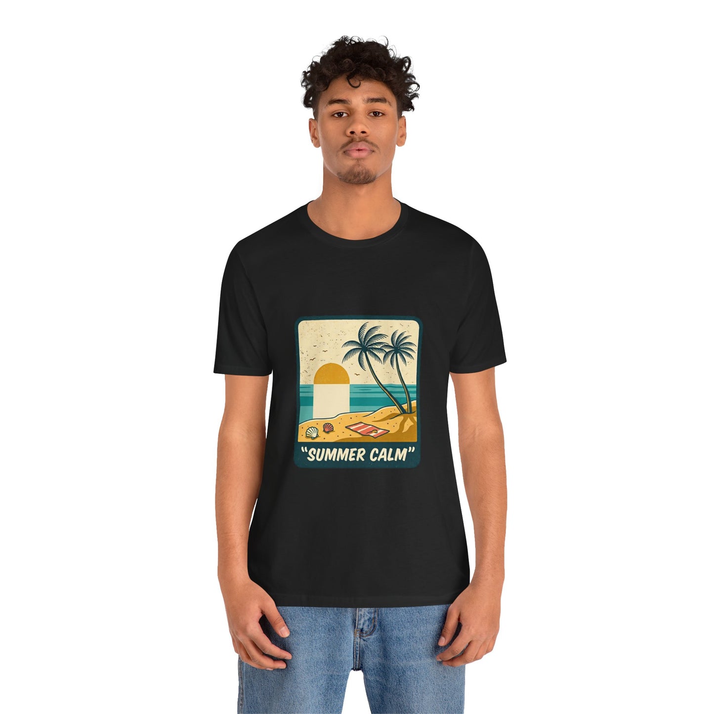 Summer Calm Beach T‑Shirt — Retro Palm Tree Sunset Tee