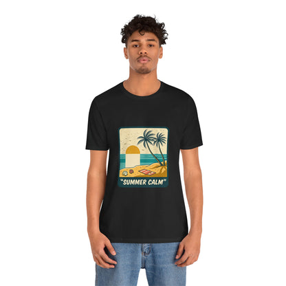 Summer Calm Beach T‑Shirt — Retro Palm Tree Sunset Tee