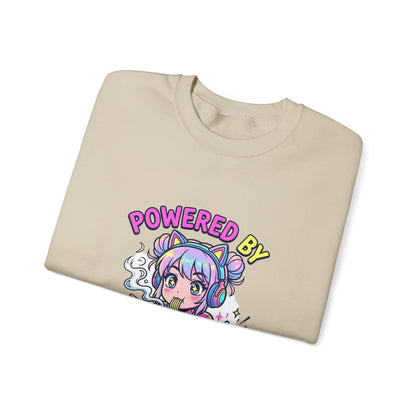 Crewneck Sweatshirt — "Powered by Ramen & Respawns" Cute Anime Gamer Graphic