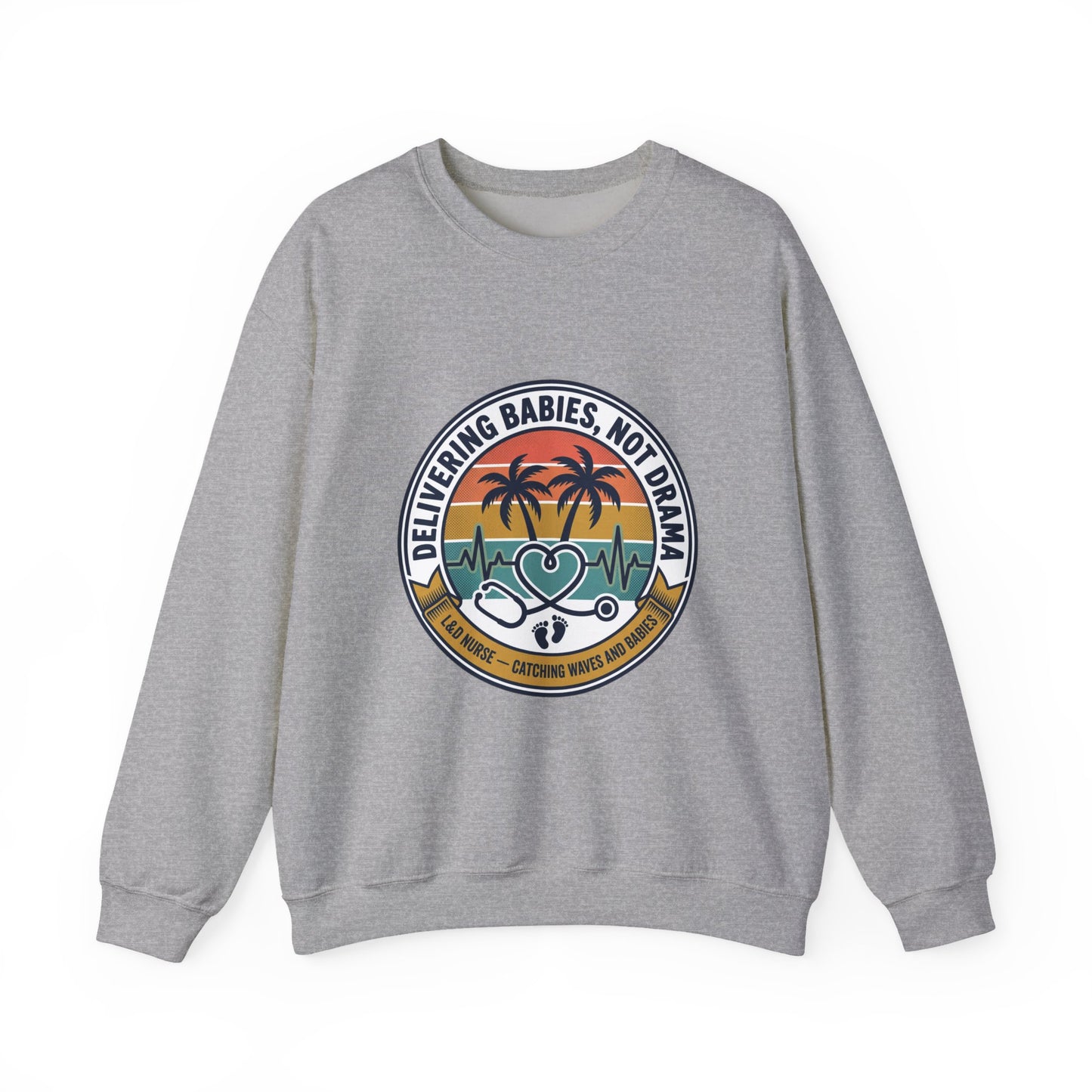 Retro Sunset Palms Crewneck, vintage distressed Americana, summer BBQ 4th of July