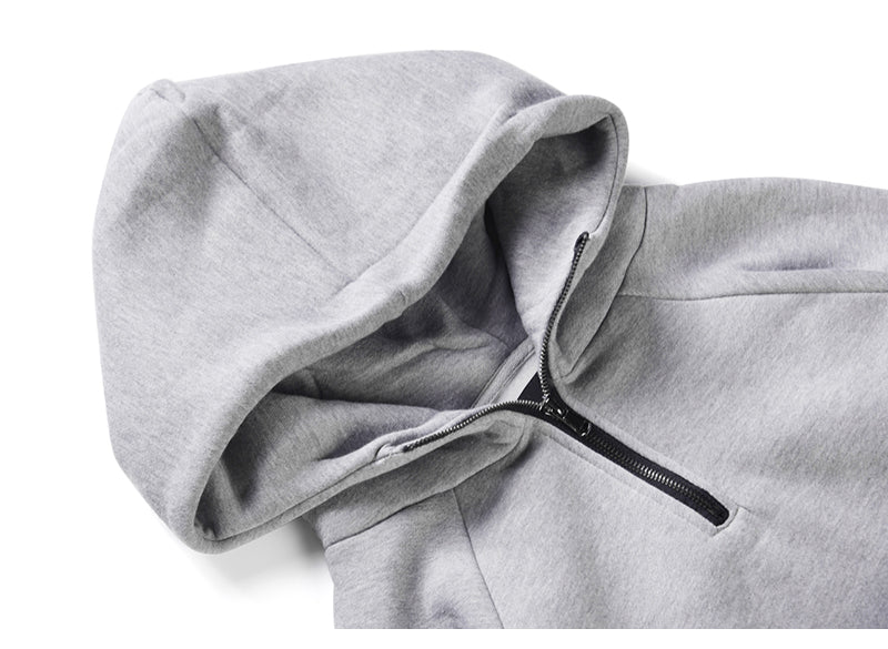 Oversize solid half-zip fleece pullover hoodie