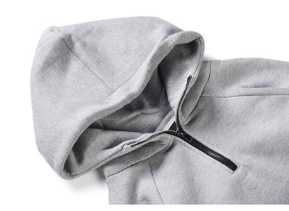 Oversize solid half-zip fleece pullover hoodie