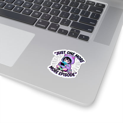 Just One More Episode Kiss-Cut Sticker | chibi anime aesthetic, kawaii manga panel
