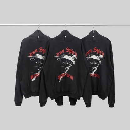 Metal Angel Print Distressed Oversized Hoodie