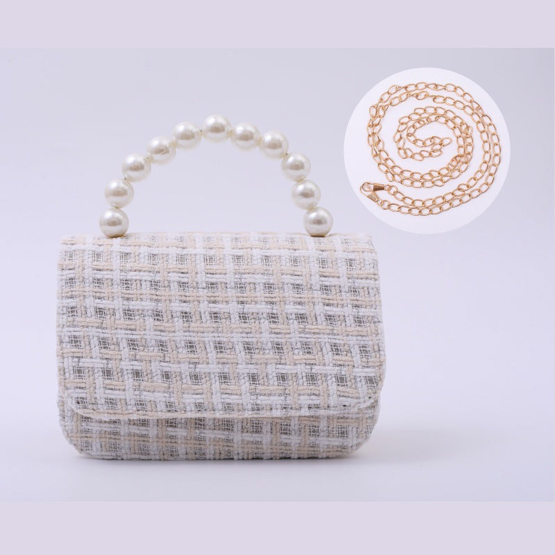 Cotton And Linen Pearl-handled Tote Bag For Kindergarten Kids