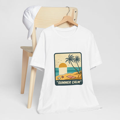 Summer Calm Beach T‑Shirt — Retro Palm Tree Sunset Tee