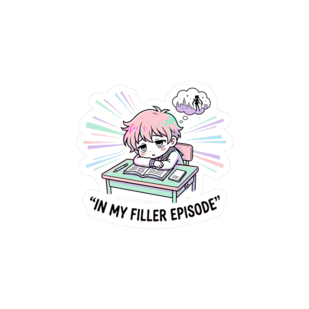 In My Filler Episode Sticker | Chibi Anime Aesthetic, Kawaii Manga Panel