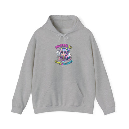 Hoodie — "Powered By Caffeine & Curiosity" Cute Anime Coffee Graphic