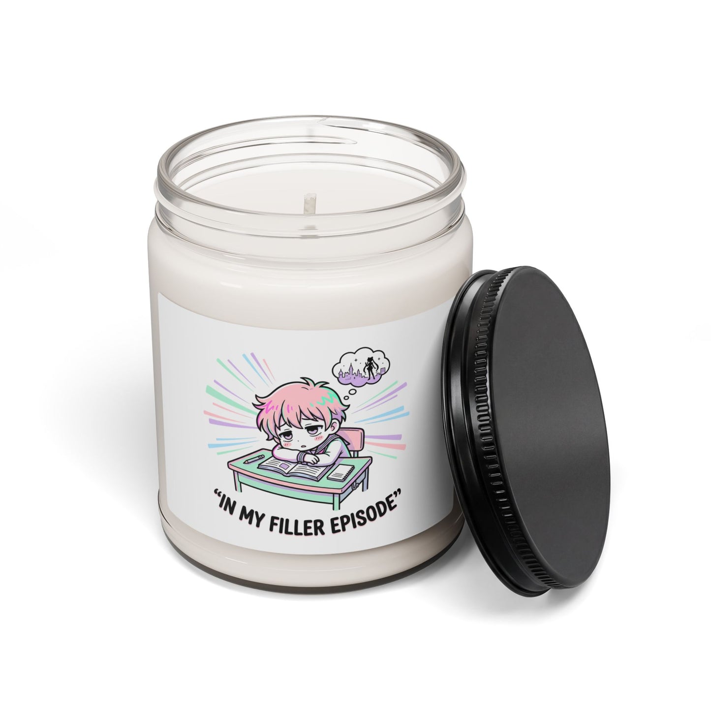 chibi study scene soy candle, anime aesthetic | kawaii manga panel