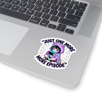 Just One More Episode Kiss-Cut Sticker | chibi anime aesthetic, kawaii manga panel