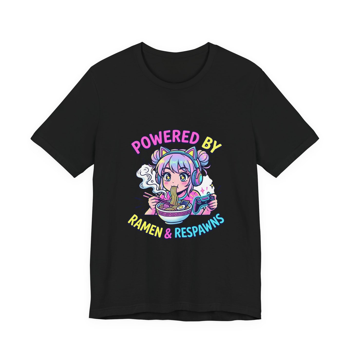 Powered by Ramen & Respawns Tee — Cute Anime Gamer T-Shirt