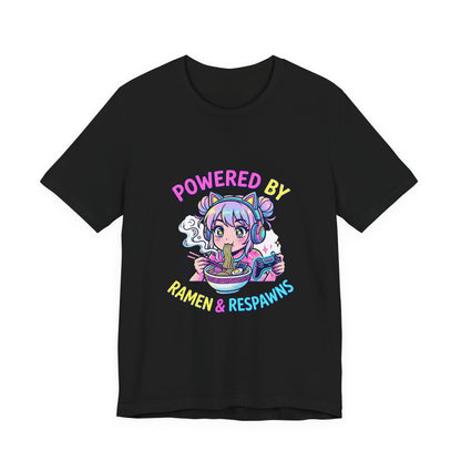 Powered by Ramen & Respawns Tee — Cute Anime Gamer T-Shirt