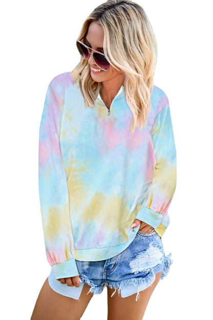 Tie Dye Print Zip Collar Sweatshirt Long Sleeve Sweatshirt