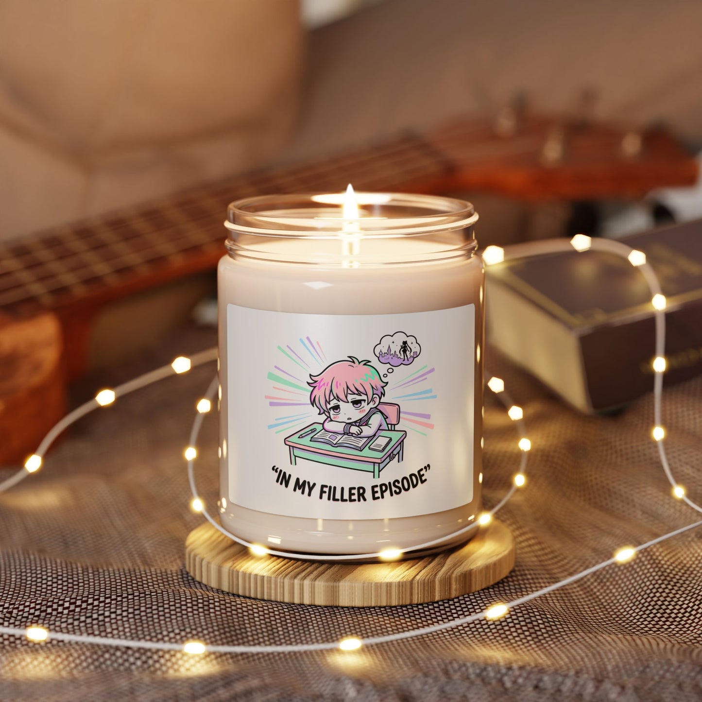 chibi study scene soy candle, anime aesthetic | kawaii manga panel