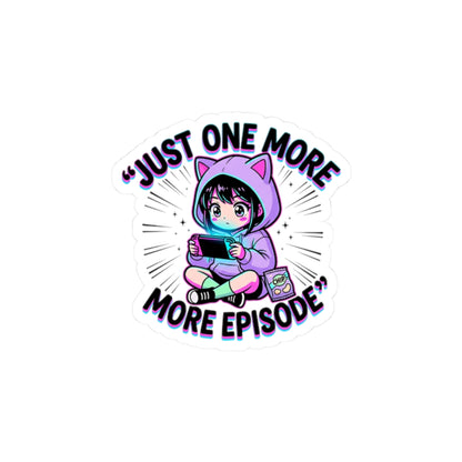 Just One More Episode Kiss-Cut Sticker | chibi anime aesthetic, kawaii manga panel