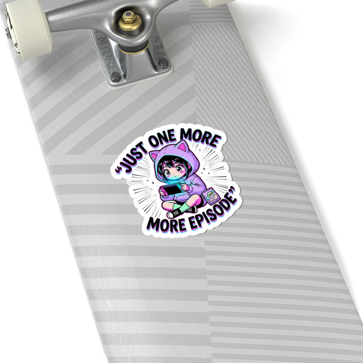 Just One More Episode Kiss-Cut Sticker | chibi anime aesthetic, kawaii manga panel