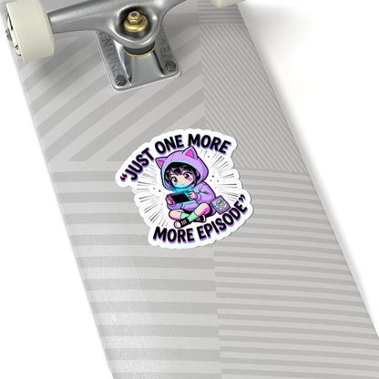 Just One More Episode Kiss-Cut Sticker | chibi anime aesthetic, kawaii manga panel