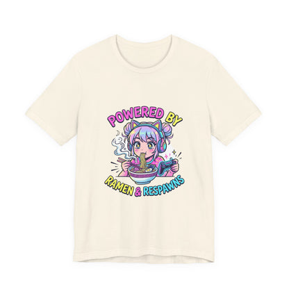 Powered by Ramen & Respawns Tee — Cute Anime Gamer T-Shirt