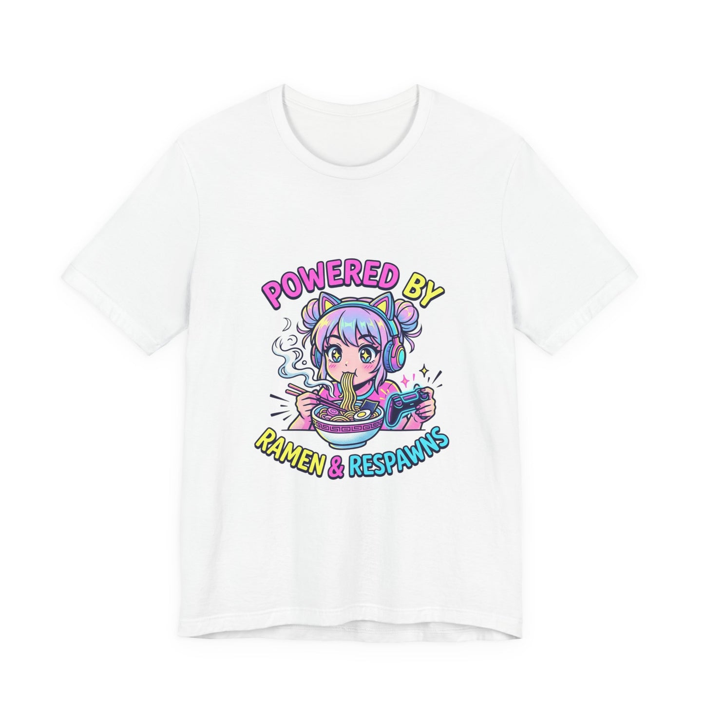 Powered by Ramen & Respawns Tee — Cute Anime Gamer T-Shirt