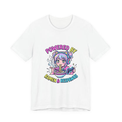 Powered by Ramen & Respawns Tee — Cute Anime Gamer T-Shirt