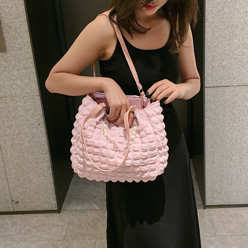 Portable Pleated Girl Heart Shoulder Tote Bag