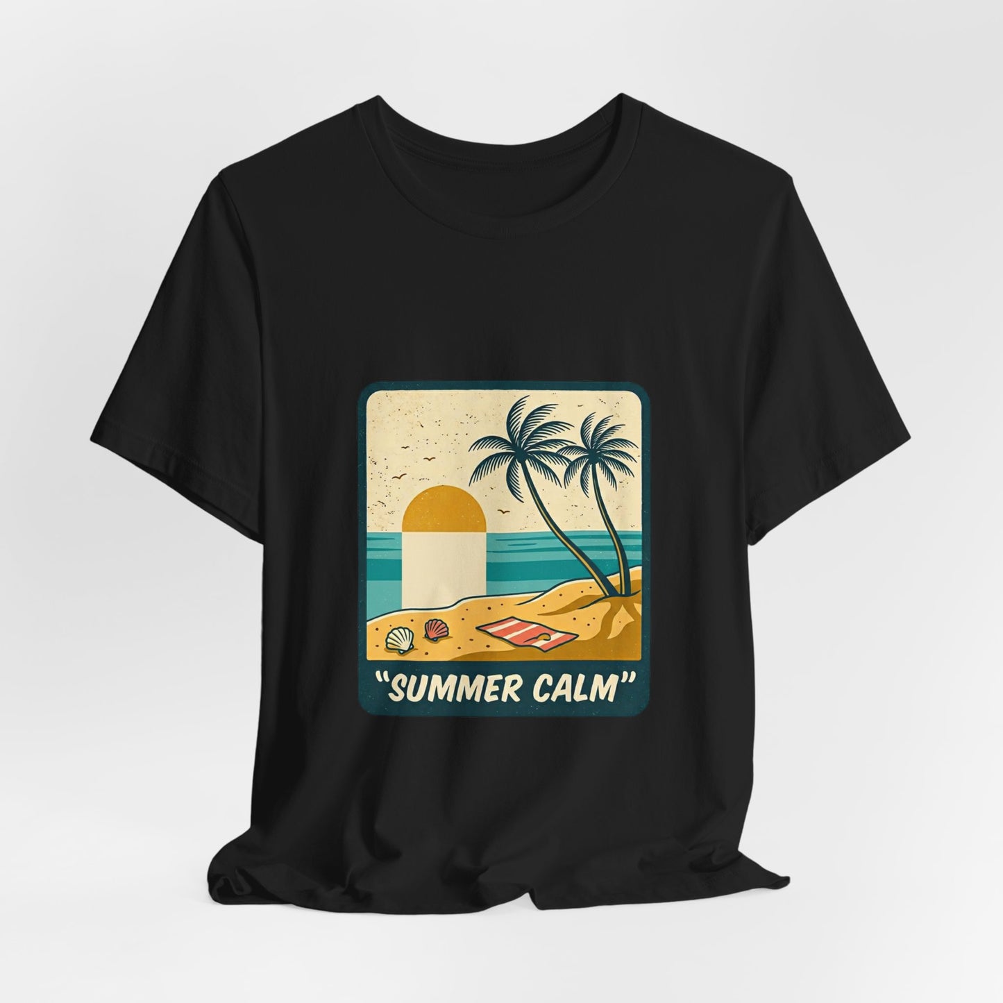 Summer Calm Beach T‑Shirt — Retro Palm Tree Sunset Tee