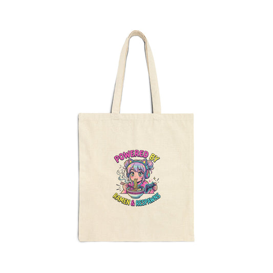 Cotton Tote — "Powered by Ramen & Repeats" Cute Anime Snack Lover Bag
