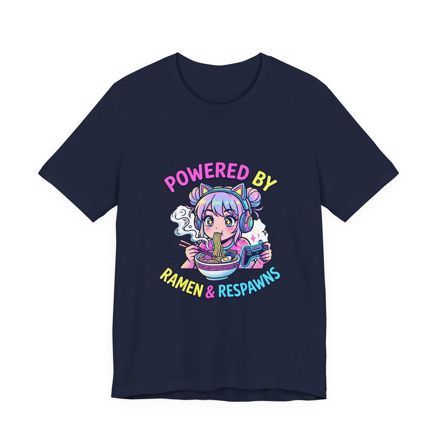 Powered by Ramen & Respawns Tee — Cute Anime Gamer T-Shirt